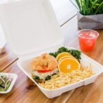 VIK 8 x 8 INCH CLAMSHELL , BAGASSE BIODEGRADABLE, WHITE BENTO BOX