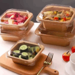 VIK 300 ML SQ KRAFT PAPER FOOD CONTAINER WITH LID COVER, BROWN SQUARE BIODEGRADABLE (PACK OF 500 PCS)