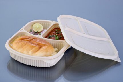 VIK 3 COMPARTMENT PLATE WITH LID COVER, CORN STARCH BIODEGRADABLE