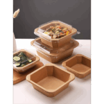 VIK 750 ML SQ KRAFT PAPER FOOD CONTAINER WITH LID COVER, BROWN SQUARE BIODEGRADABLE (PACK OF 500 PCS)