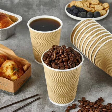 VIK® 350 ML DISPOSABLE BROWN PAPER RIPPLE GLASS, BIODEGRADABLE
